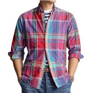 Ralph Lauren Polo Men's Plaid Button Down Shirt Long Sleeve LT/GL Red Blue Green